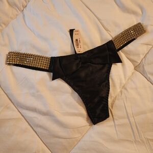 Vintage Victoria's Secret Rhinestone Satin Bow Mesh Low Rise Thong Panty NWT M